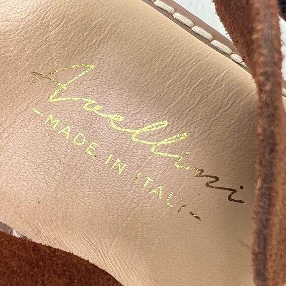 Avellini Sandal Women Sz 7.5 Made in Italy 🇮🇹 Brown Suede Gold Buckle - Picture 2 of 16